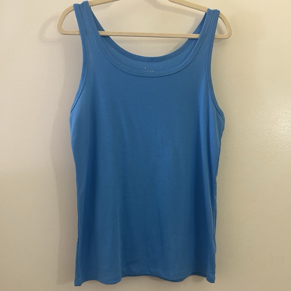 NWOT A New Day Classic Fit Tank Top Crew Neck Cotton Blend Blue Sleeveless Large